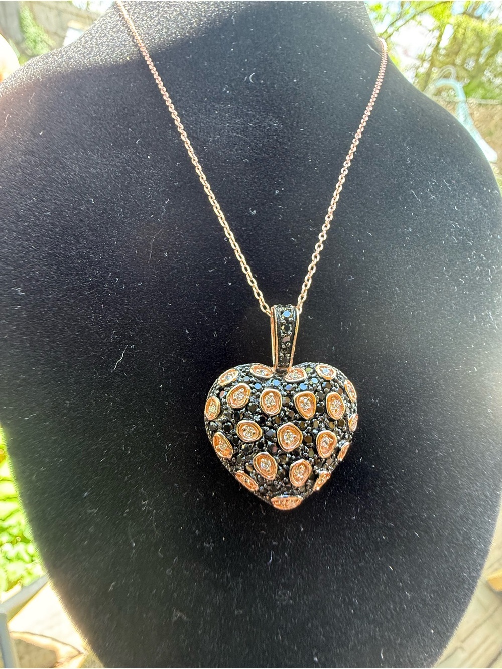 New in Box Freida Rothman 925 Sterling Animal Print Heart Necklace Rose Gold